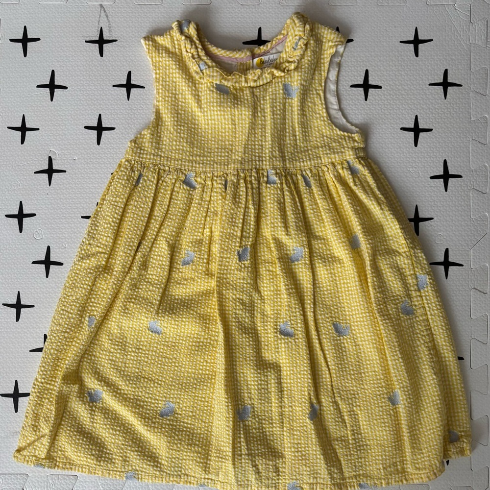 Easter Dress-Baby Boden Yellow Dress with Silver Bunny Accents- Easter